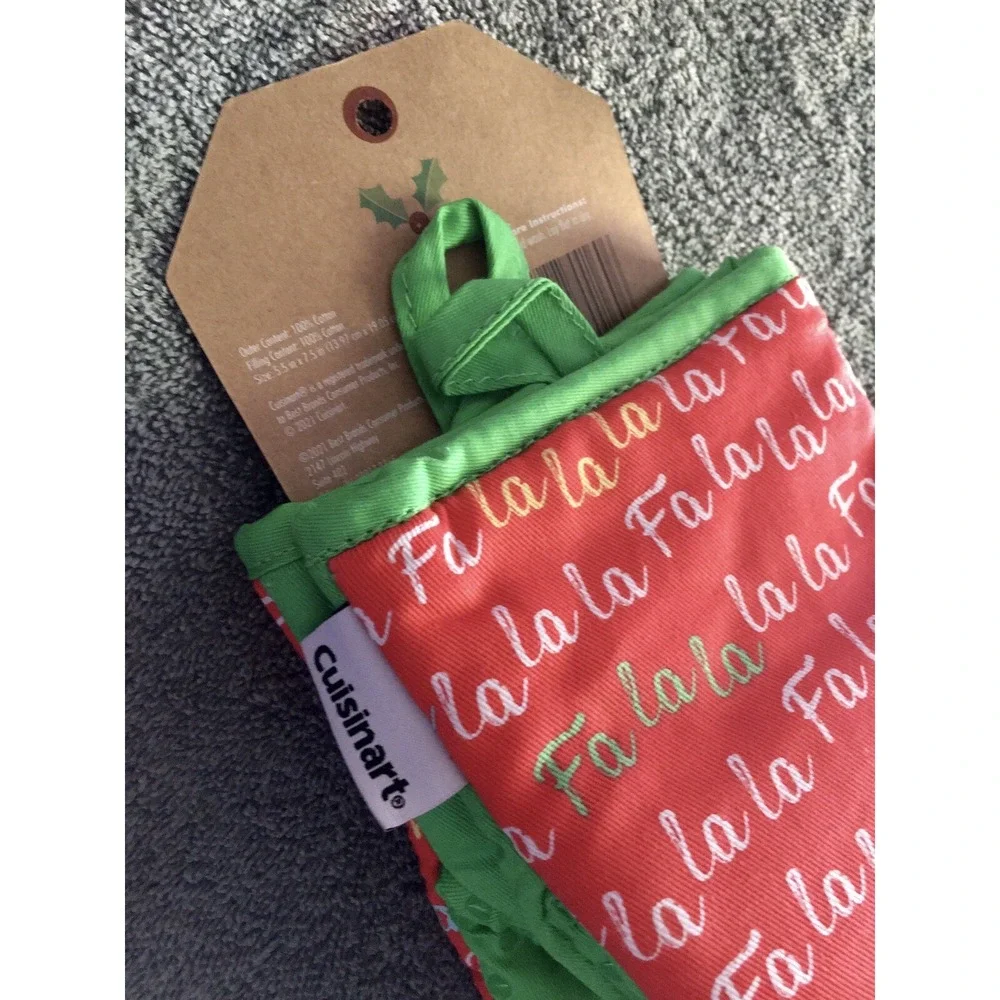 Cuisinart Oven Mitts Mini‎ Christmas Holiday Fa La la Gloves 2pk Cotton Silicone